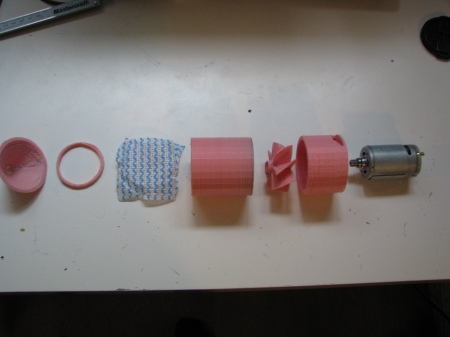 3D printable hand held vacuum cleaner parts layed out